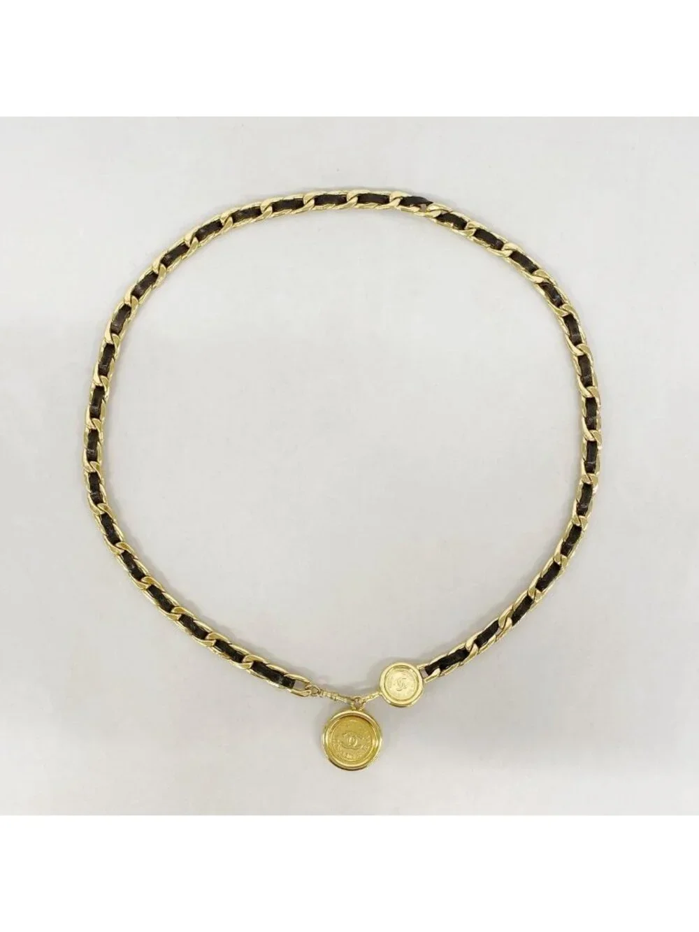 Chanel Belt Leather Gold Black